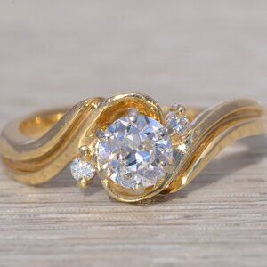 Old European Cut Natural Diamond Ring in Yellow Gold